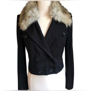 Loft Ann Taylor classic black crop/bomber jacket w/removable faux fur size Small